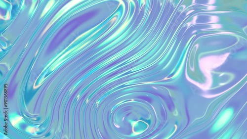 3D Animation - Abstract colorful background of a looping animated iridescent reflective material with swirling texture
