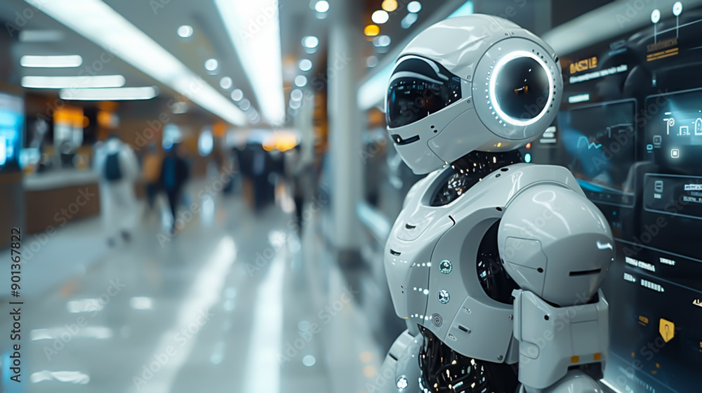 未来の銀行におけるロボット/Robot in a Futuristic Bank generative AI 未来の銀行におけるロボット/Robot in a Futuristic Bank generative AI
