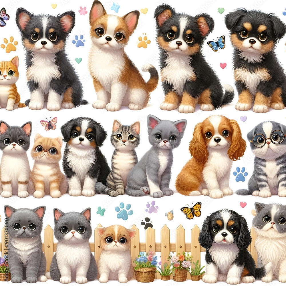 Adorable Cartoon Pets Seamless Pattern Adorable Cartoon Pets Seamless Pattern