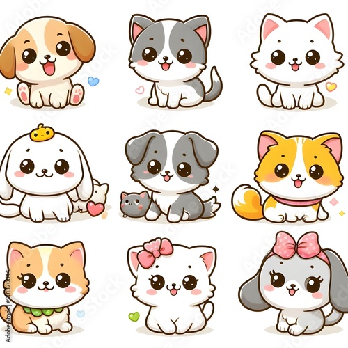 Adorable Cartoon Pets Collection - Cute Dogs and Cats Set