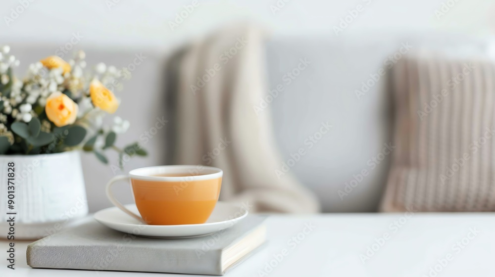Highresolution image of a digital detox scene, books and tea, no electronic devices, Highresolution image of a digital detox scene, books and tea, no electronic devices,