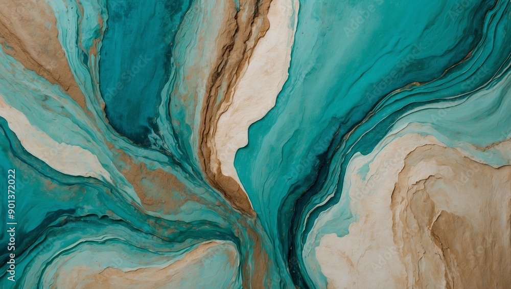 Abstract artwork with turquoise, beige and blue swirling Abstract artwork with turquoise, beige and blue swirling