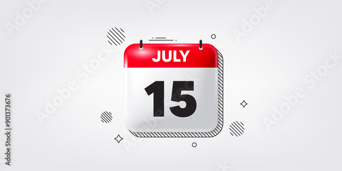 Calendar date of July 3d icon. 15th day of the month icon. Event schedule date. Meeting appointment time. 15th day of July. Calendar month date banner. Day or Monthly page. Vector