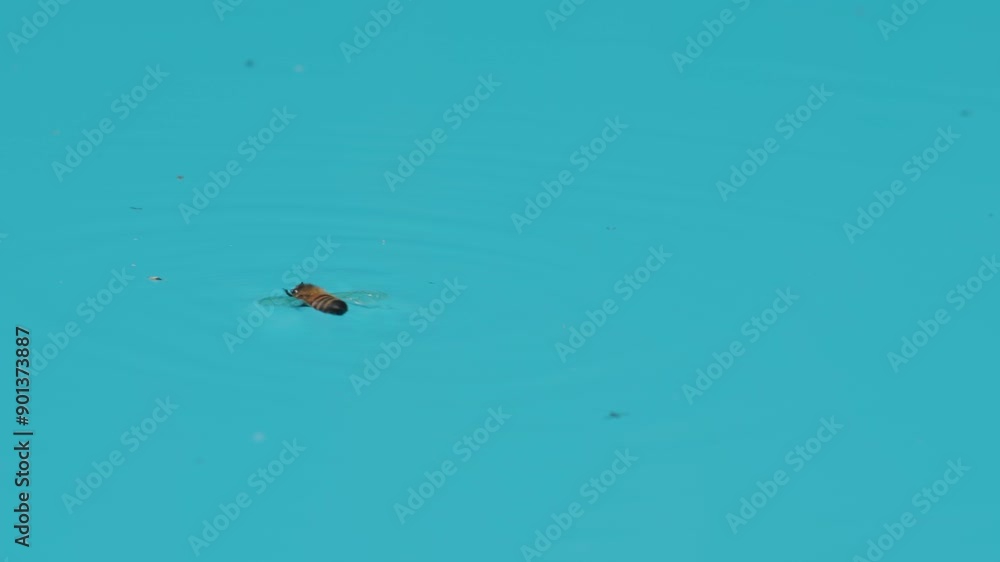 A Honeybee Floating On The Pool Water - Close Up A Honeybee Floating On The Pool Water - Close Up