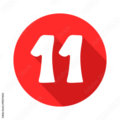 Number 11 eleven circle icon vector illustration, flat design icon with long shadow
