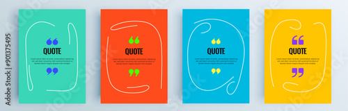 Quote frames blank templates set. Text in brackets, citation empty speech bubbles, quote bubbles. Textbox isolated on color background. Vector illustration.