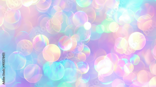 horizontal abstract glowing illustration of a holographic bokeh effect background
