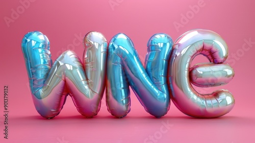 Shiny Balloons Forming the Word 'WNE' on Pink Background photo