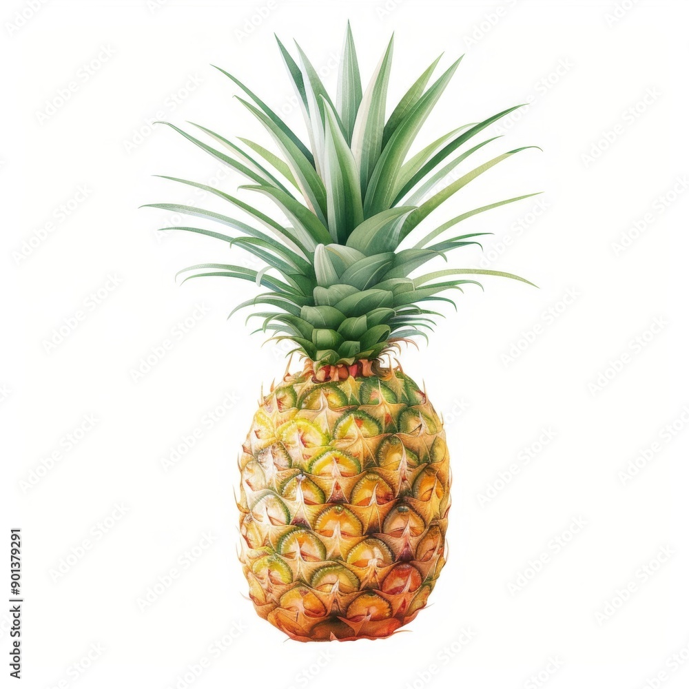 A watercolor style illustration of a pineapple with detailed texture A watercolor style illustration of a pineapple with detailed texture