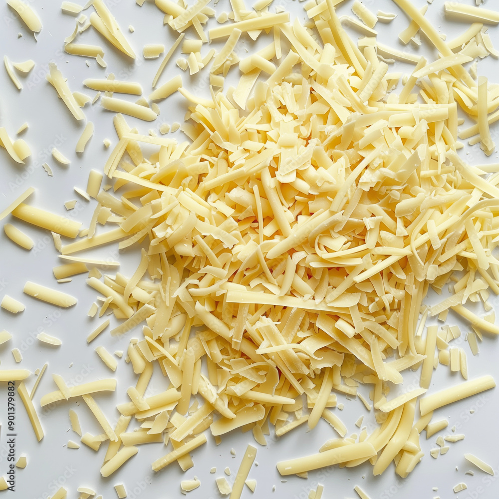 Shredded cheese scattered on white background Shredded cheese scattered on white background