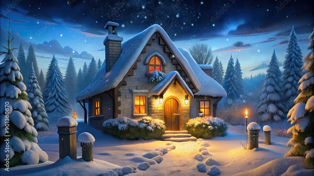 A cozy winter Christmas cabin in the woods A cozy winter Christmas cabin in the woods