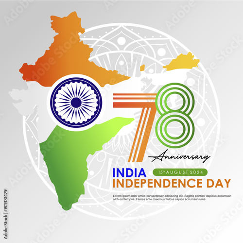 Elegant 78th Anniversary of Republic of India (Brahat Ganarajya) Independence Day 15 August 2024 Greeting Design, Banner,Background, Poster. India 78th Anniversary Logo. Vector Illustration photo