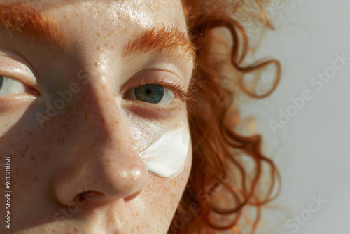 A woman’s face with lotion, beauty products, lotion, skincare products - the perfect background.