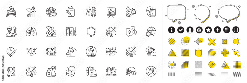 Set of Shield, Coronavirus and Medical mask line icons for web app. Design elements, Social media icons. Covid test, Thermometer, Difficult stress icons. Vector Set of Shield, Coronavirus and Medical mask line icons for web app. Design elements, Social media icons. Covid test, Thermometer, Difficult stress icons. Vector