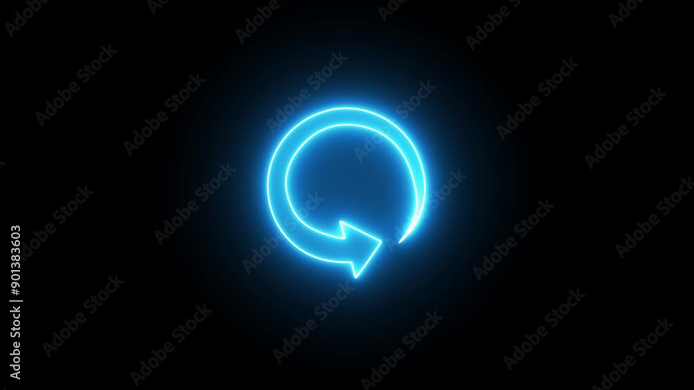Neon line Refresh icon isolated on black background. Reload symbol, update, circle arrow, refresh, reload animation. rotation arrow icon symbol animation. Neon line Refresh icon isolated on black background. Reload symbol, update, circle arrow, refresh, reload animation. rotation arrow icon symbol animation.