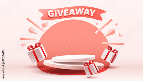 Giveaway podium, shop mega discount, special promo frame. Vector illustration