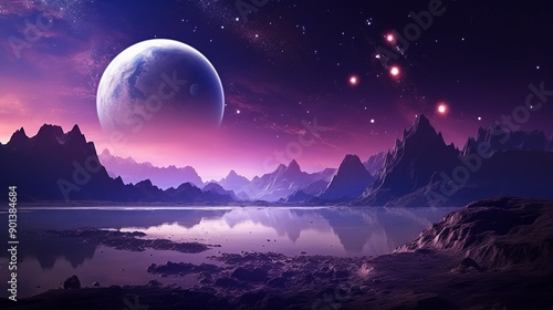 Mars Purple Space Landscape with Planets