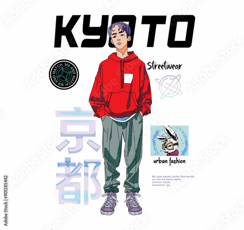  kyoto man stand t-shirt graphic design vector illustration 