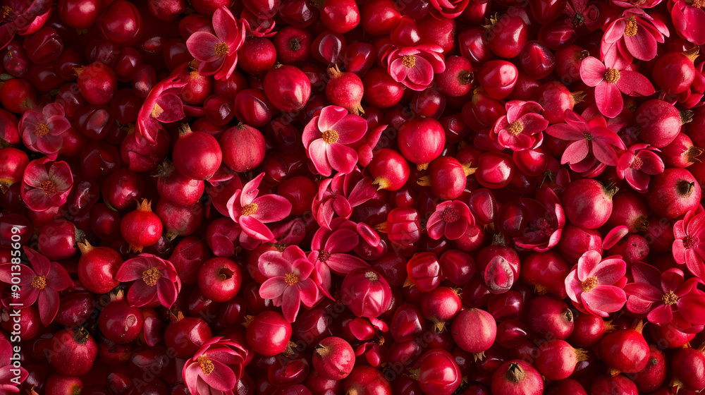 A seamless background pattern featuring pomegranate garnet fruits. A seamless background pattern featuring pomegranate garnet fruits.