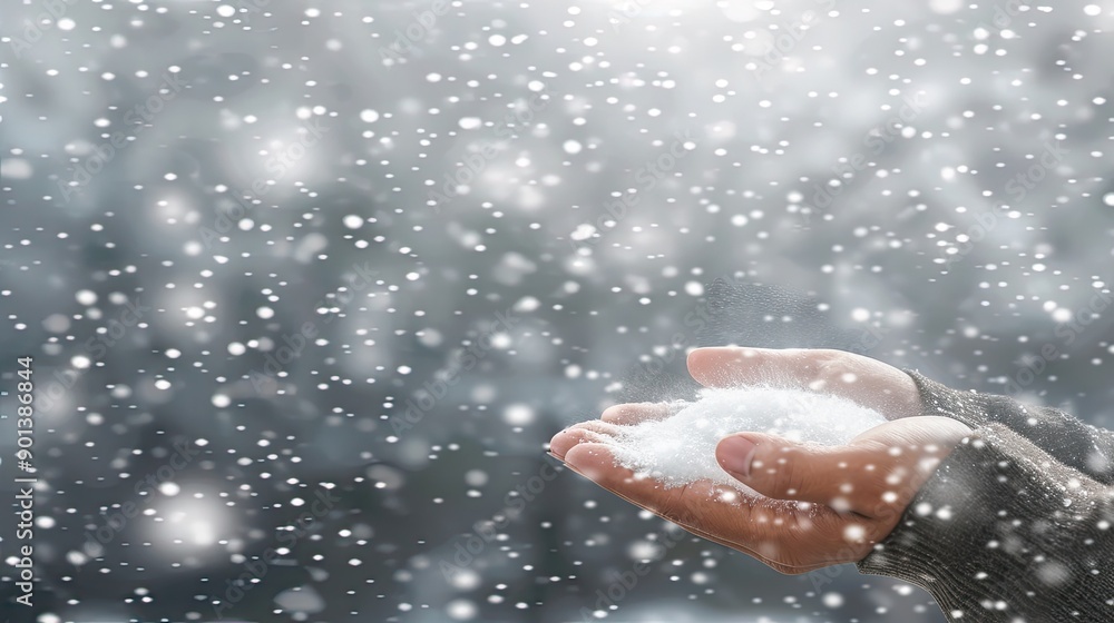 Snow Falls Gently as Hands Catch Soft Snowflakes in Winter Wonderland Snow Falls Gently as Hands Catch Soft Snowflakes in Winter Wonderland