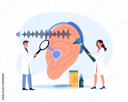 doctors check health of ear deaf patient with hear machine ear treatment doctor audiologist for treatment medical examination