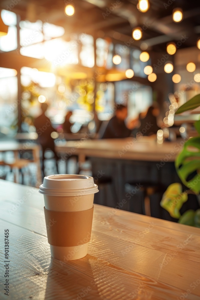 paper cup with coffee on the table in the cafe. Selective focus paper cup with coffee on the table in the cafe. Selective focus