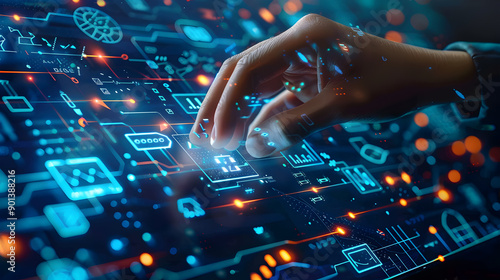 Data integration programming development concept on virtual screen. Generative Ai.