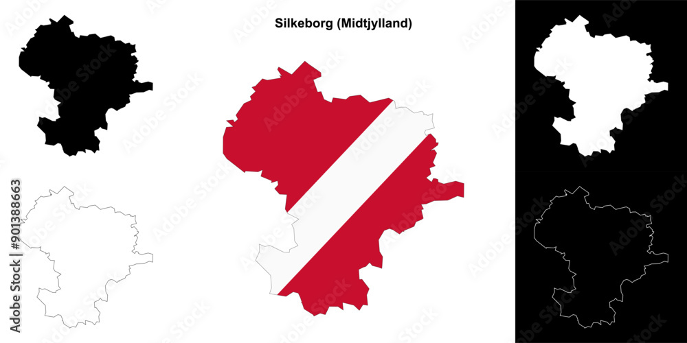 Fototapeta premium Silkeborg municipality outline map set