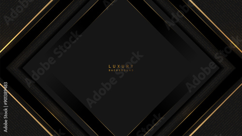 Luxury elegant premium geometry black background with gold line vector illustration