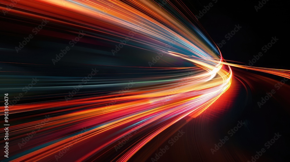 Light trails on a dark road, symbolizing speed and movement. Light trails on a dark road, symbolizing speed and movement.