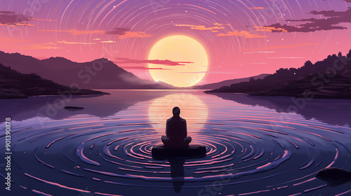 Meditation at Sunrise Tranquil Waters and Vibrant Sky