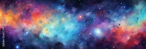 Vector Cosmic Watercolor Illustration Colorful Space