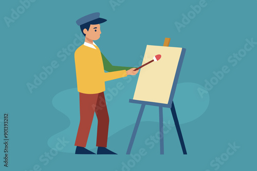 A man painting something on canvas vector illustration