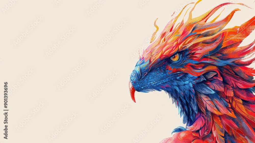 Fototapeta premium A vibrant creature with fiery plumage captivates in a mystical setting