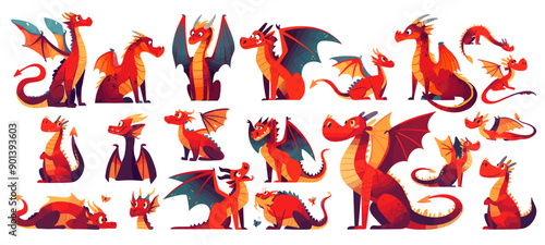 cartoon cute dragon set. fairy tale cartoon sticker vector illustration kind fairy. vector illustration