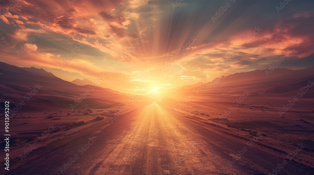 Open road leading through a desert, representing adventure and freedom. Open road leading through a desert, representing adventure and freedom.