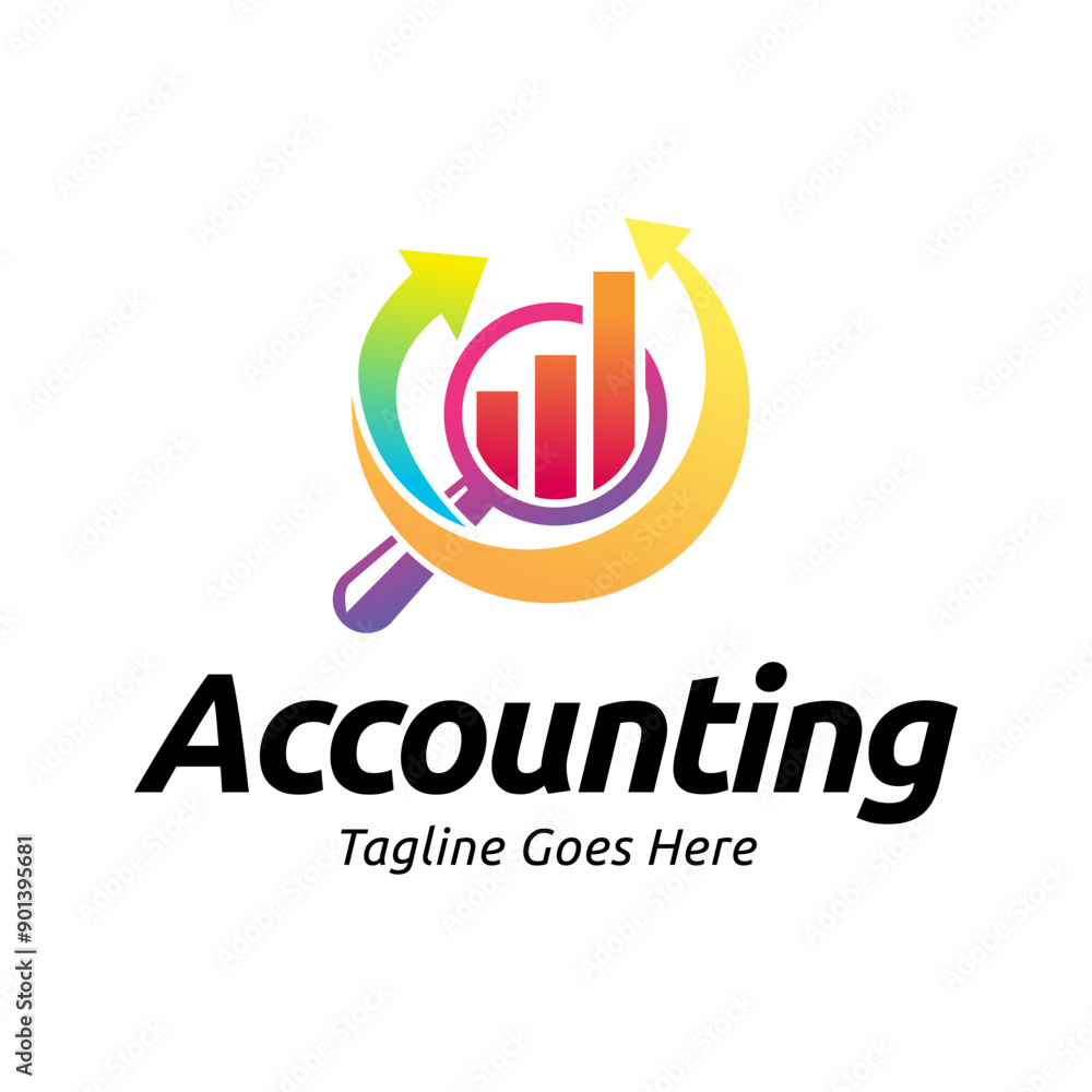 Vector logo combination of a graph and magnifier Vector logo combination of a graph and magnifier