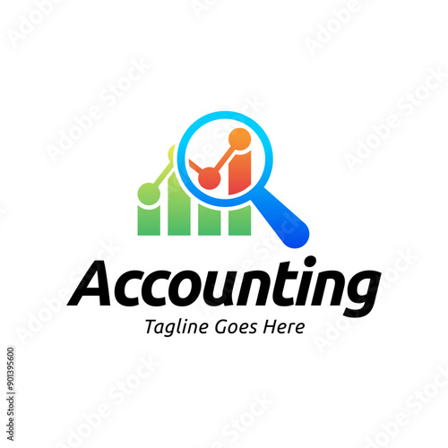 Vector logo combination of a graph and magnifier