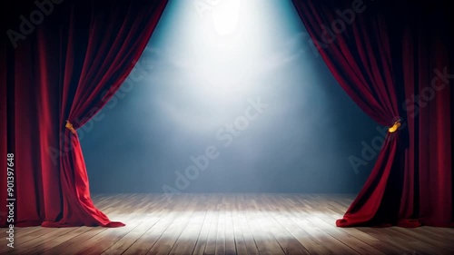 Elegant theater stage with red curtains spotlight
