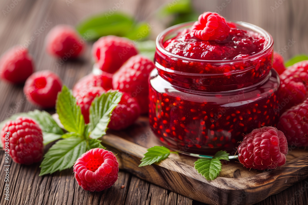 Raspberry jam with berry. Homemade confiture with raspberry. Raspberry jam with berry. Homemade confiture with raspberry.