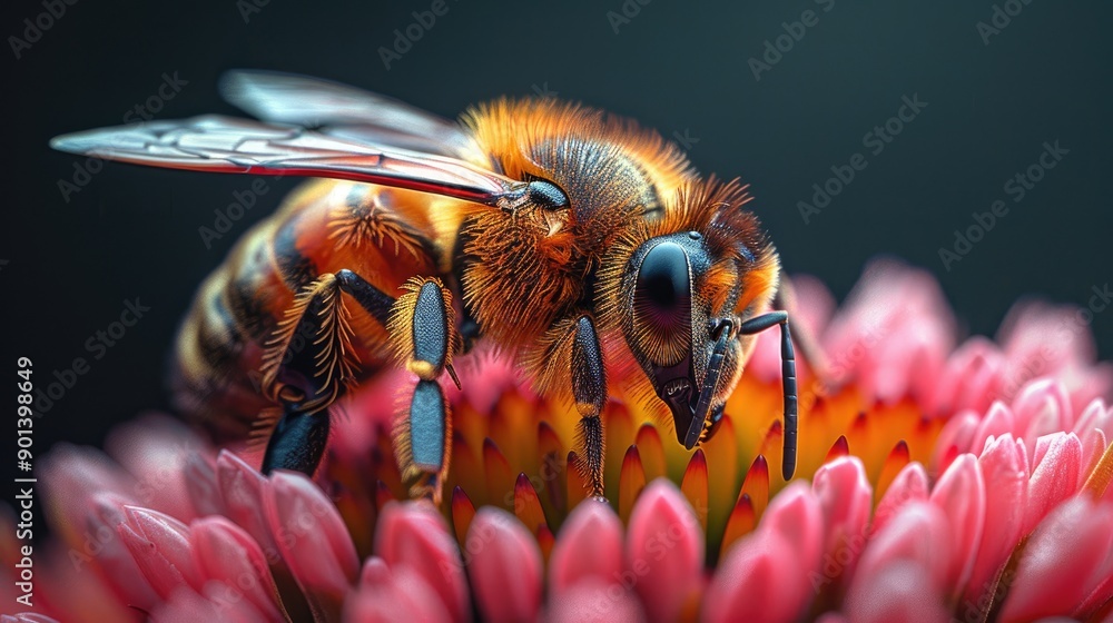 Fototapeta premium bee on the flower closeup shot