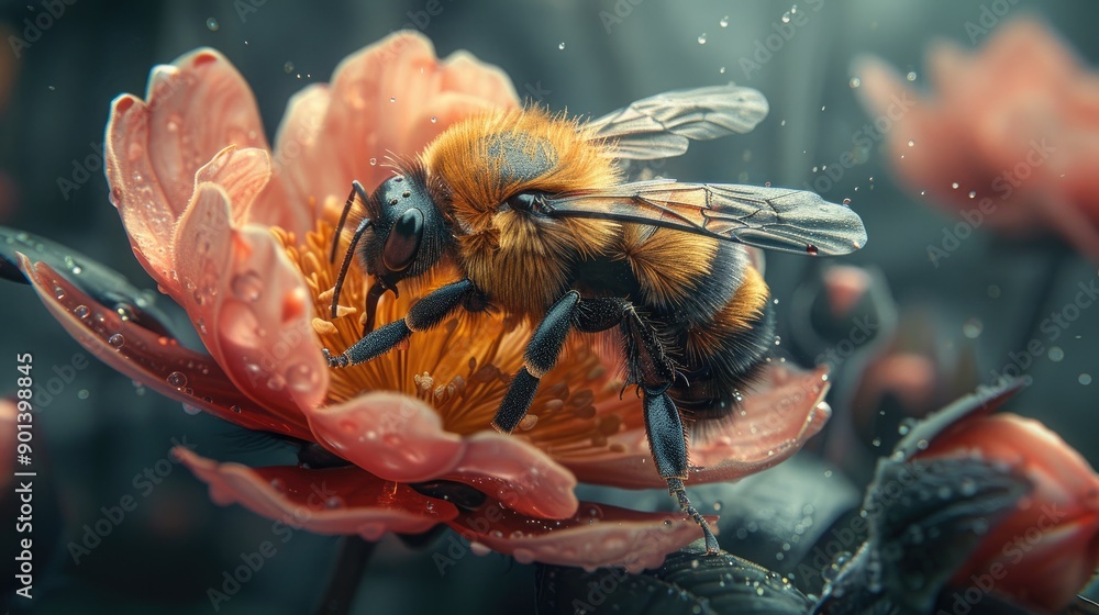 Fototapeta premium bee on the flower closeup shot