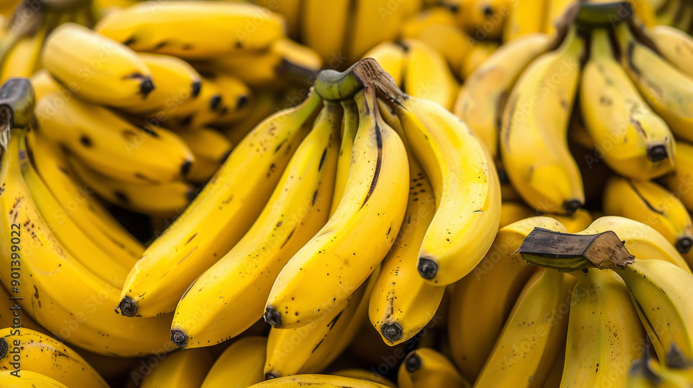 A bunch of ripe bananas on display at a market. Fresh yellow bananas background. A bunch of ripe bananas on display at a market. Fresh yellow bananas background.