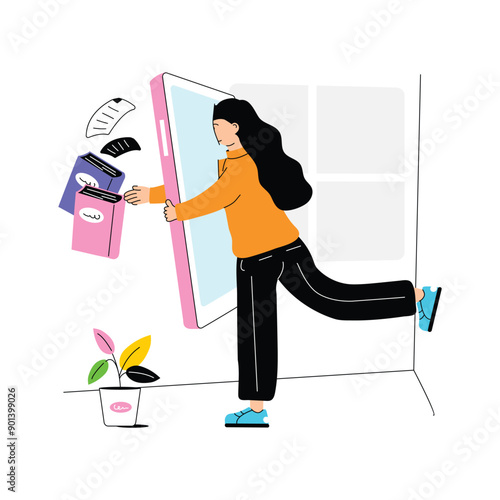 Give a try to this flat illustration of books searching
