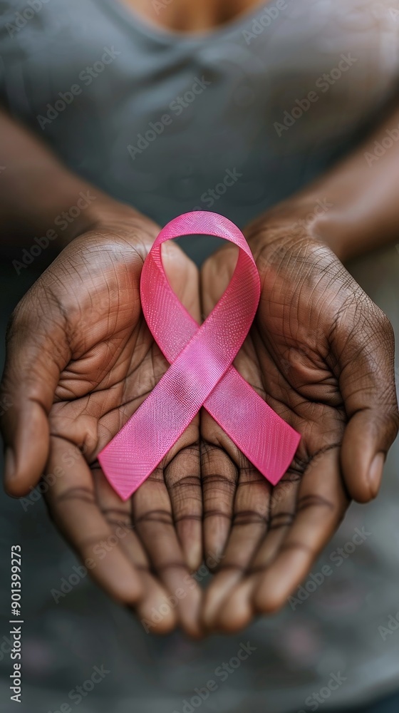 Gentle Hands Holding Pink Breast Cancer Awareness Ribbon Gentle Hands Holding Pink Breast Cancer Awareness Ribbon