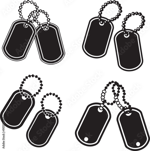 Army Soldier Dog Tags Silhouette Vector Collection