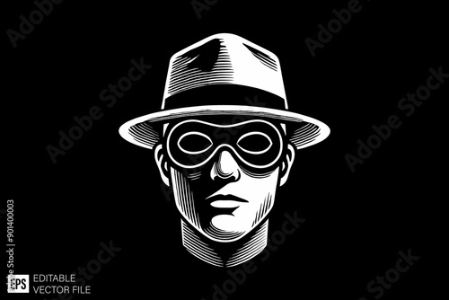robbery man wearing mask head vector illustration