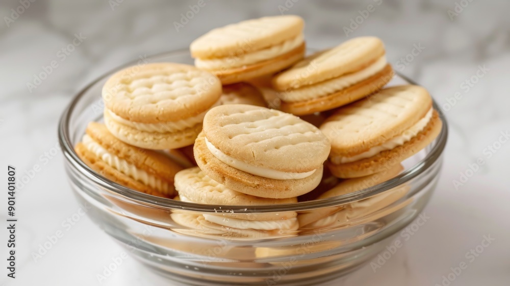 Serbian vanilla sandwich cookies in a glass bowl Serbian vanilla sandwich cookies in a glass bowl