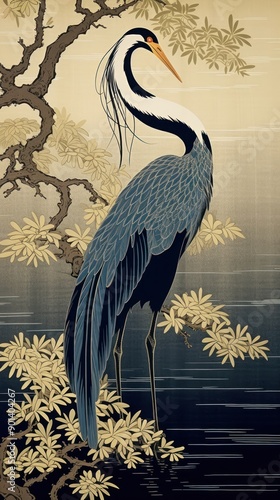 Elegant japanese crane animal bird art. photo