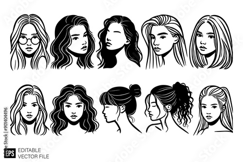 silhouette woman black and white illustration design